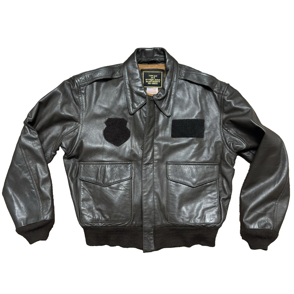 Vintage 80s Type A-2 Military Aero Full Zip Leather Brown Flight Jacket Size 44